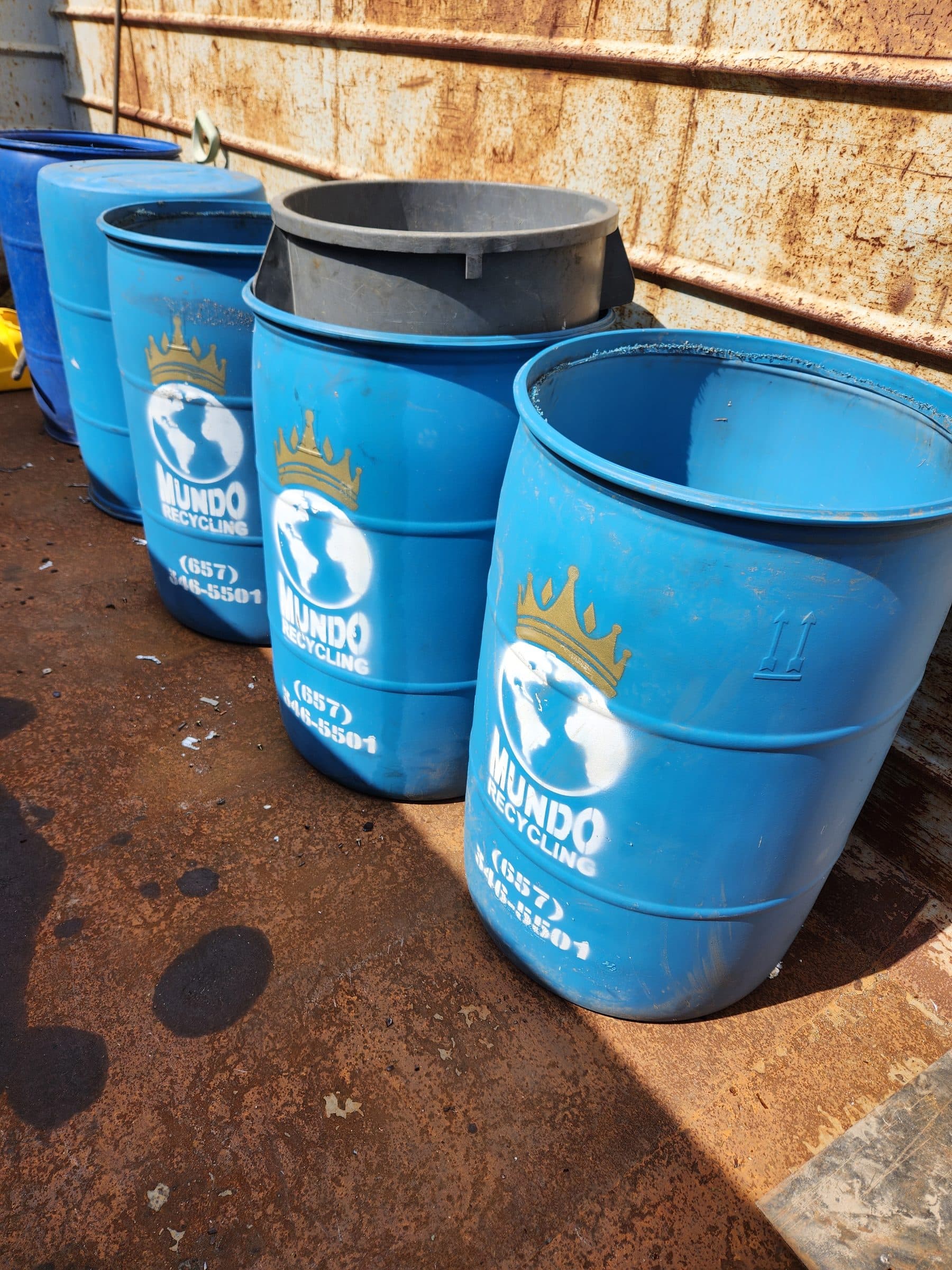 Recycling barrels sorted and staged for drop-off